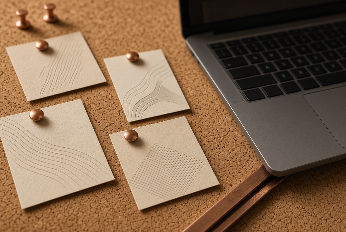 Pinned cards on a corkboard beside a laptop, suggesting prioritized leads